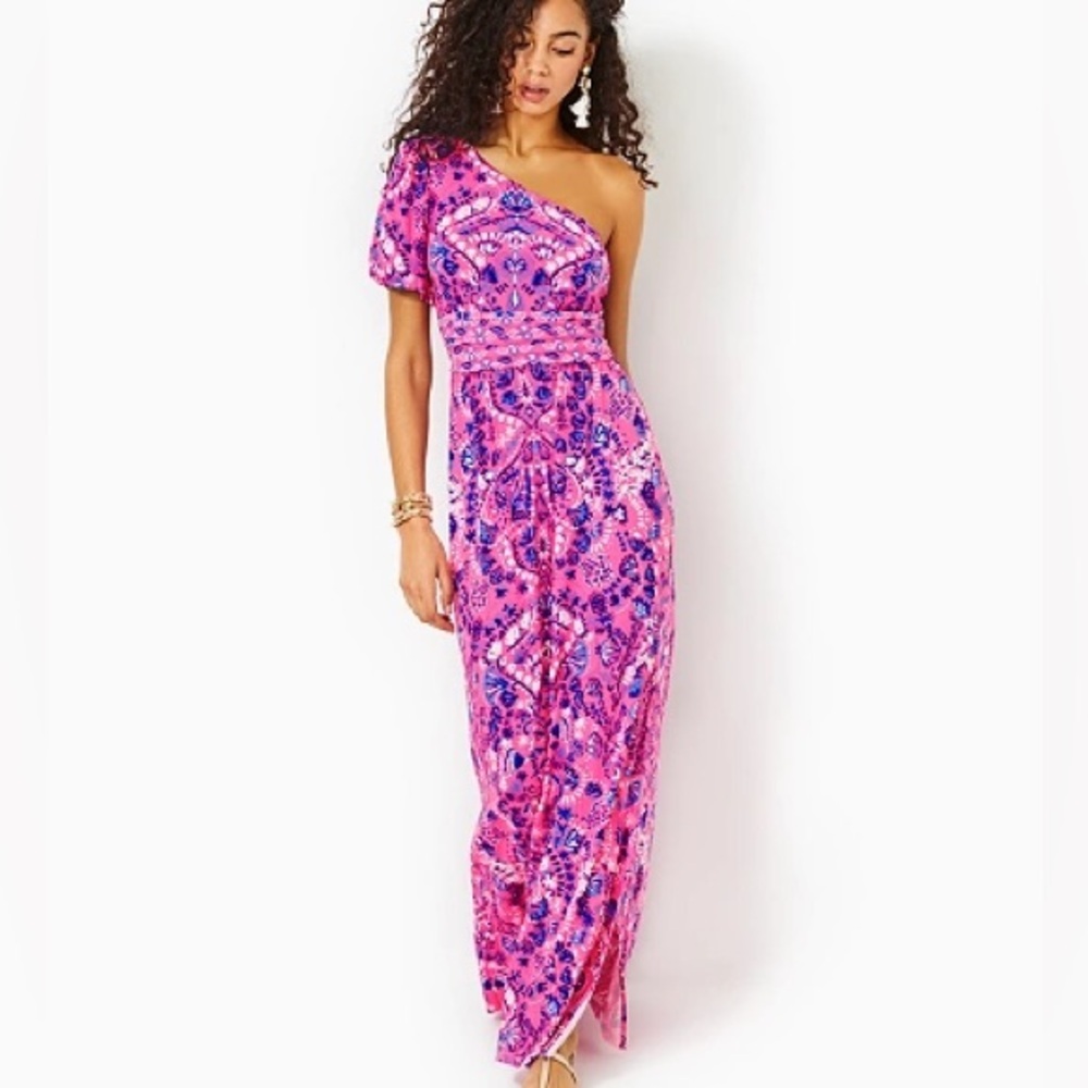 Lilly Pulitzer Solana One Shoulder Maxi Dress Size M Nwt